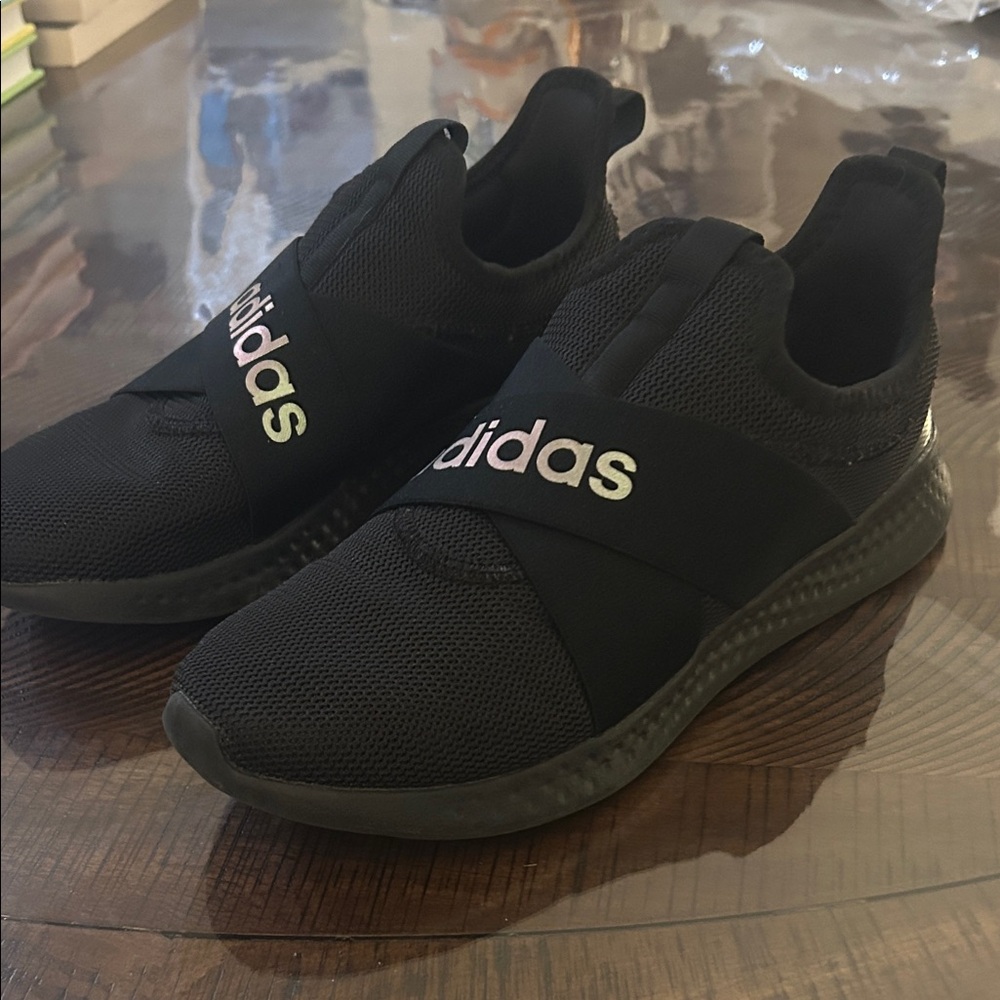 Adidas Black Slip-On Shoes with Iridescent Logo - Picture 2 of 5